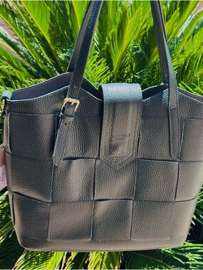 NEW! Unica Firenze Forest Green Woven Leather Tote From Florence Italy Style G11